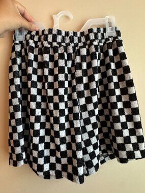 Terry Shorts in Checkerboard Print Forever French Alternative Dopamine Dressing